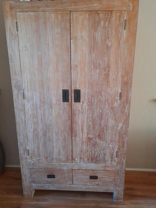 Teak White Wash Wand, Servies, Opberg Kast, Huis en Inrichting, Kasten | Dressoirs, Gebruikt, 100 tot 150 cm, 25 tot 50 cm, Met lade(s)