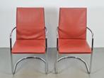 2x Mateo Grassi Mizar stoel rood leder Design Italië Vintage, Twee, Gebruikt, Metaal, Modern design vintage