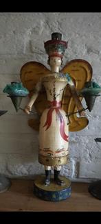 Oude houten engel kandelaar brocante, Ophalen of Verzenden, Gebruikt