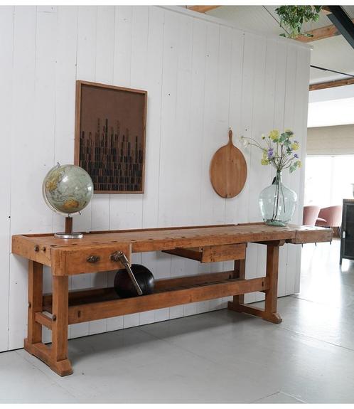 Werkbank, Houten werkbank, Dressoir, Industrieel, Wandmeubel, Antiek en Kunst, Curiosa en Brocante, Ophalen of Verzenden