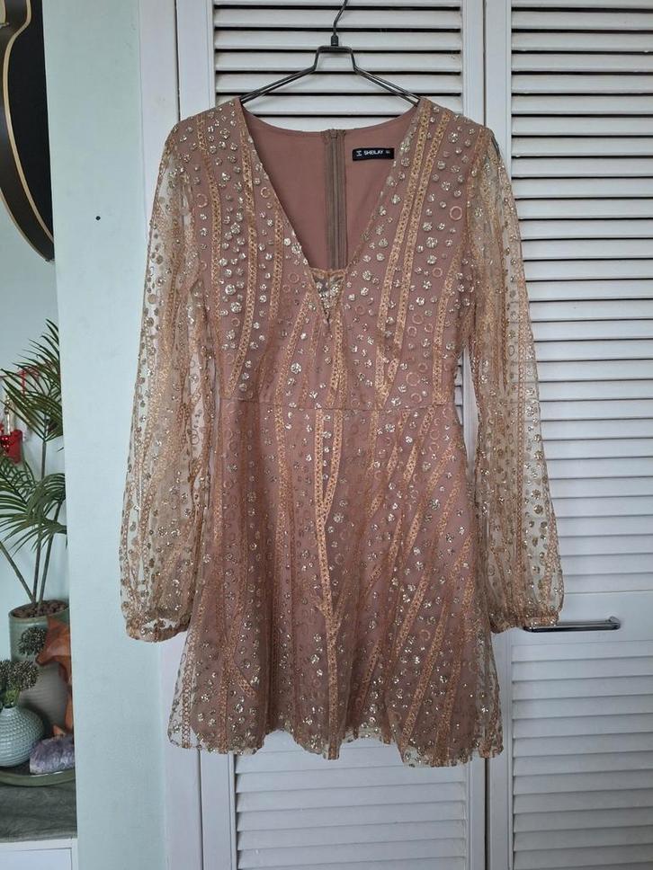 Sheilay glitter feestjurk maat S, ZGAN, Kleding | Dames, Jurken, Zo goed als nieuw, Zwart, Ophalen of Verzenden