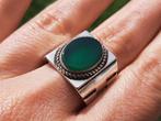 Vanoli - 925 zilveren heren ring groene agaat maat 19,75, Sieraden, Tassen en Uiterlijk, Ringen, Vanoli, Verzenden, 19 tot 20