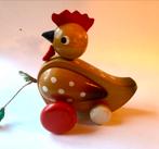 Vintage Houten trekfiguur kip, Ophalen of Verzenden
