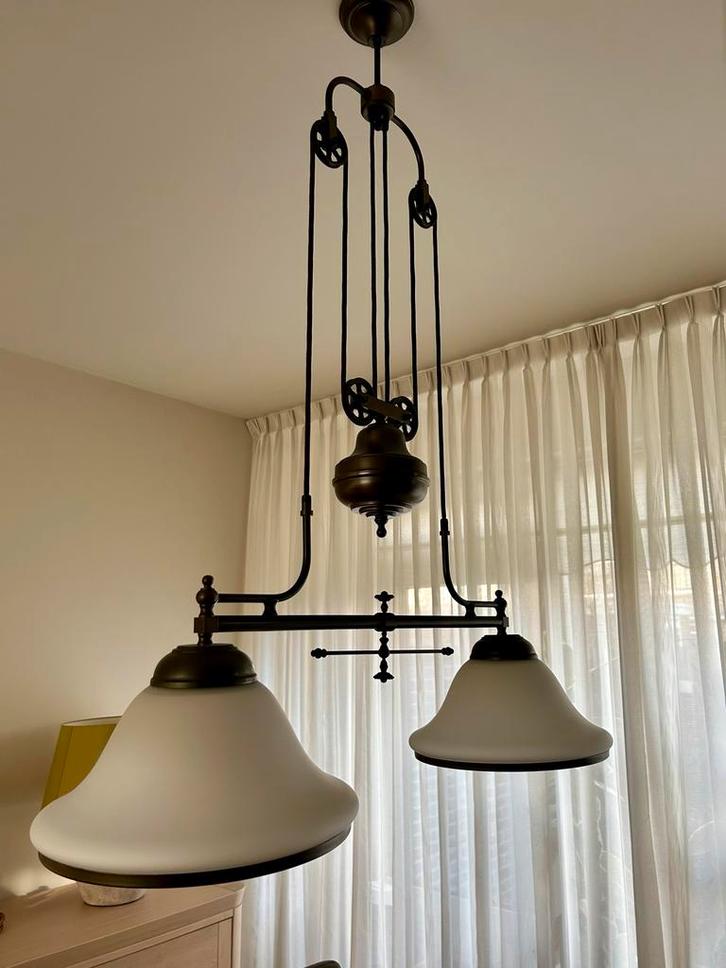 Industriële Eettafel Lamp - Klassiek Design, Huis en Inrichting, Lampen | Hanglampen, Gebruikt, 75 cm of meer, Glas, Ophalen