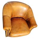 Schapenleren Joris club fauteuil naturel leer + BEZORGING, Gebruikt, ., Chesterfield, Ophalen of Verzenden