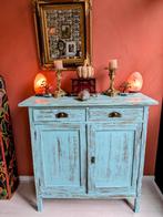 Geleefde Brocante Blauwe Kast Dressoir, Ophalen, X, Voetruimte, Minder dan 50 cm