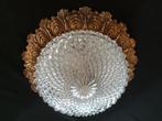 Oude plafonniere met kristallen glaskap  brede messing rand, Ophalen of Verzenden, Gebruikt