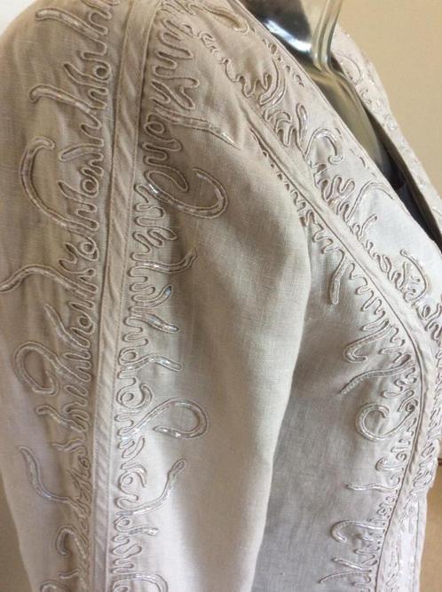 Vintage geborduurd linnen Edgar Vos jasje/vestje mt M,38/40, Kleding | Dames, Truien en Vesten, Gedragen, Maat 38/40 (M), Beige