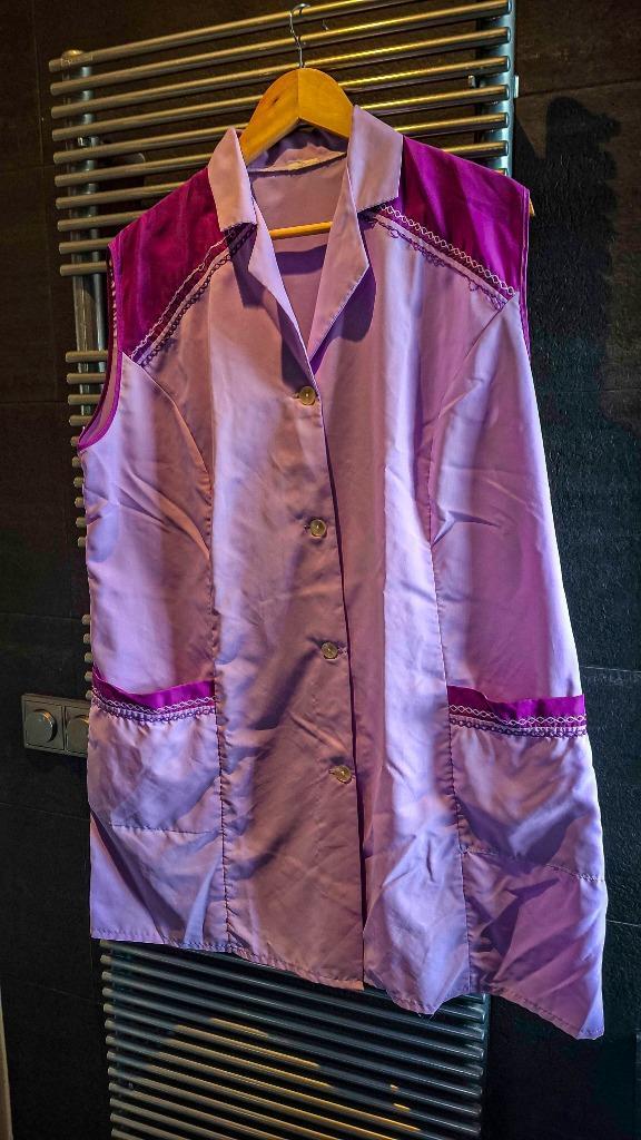 Vintage schort, Jasschort, Nylon, Huis en Inrichting, Keuken | Textiel, Gebruikt, Schort, Paars, Ophalen of Verzenden