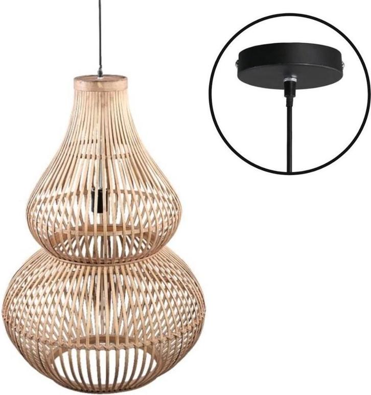 PTMD Mykel Hanglamp - 51,5 x 51,5 x 75,5 cm - Bamboe. NIEUW, Huis en Inrichting, Lampen | Hanglampen, Nieuw, 50 tot 75 cm, Overige materialen