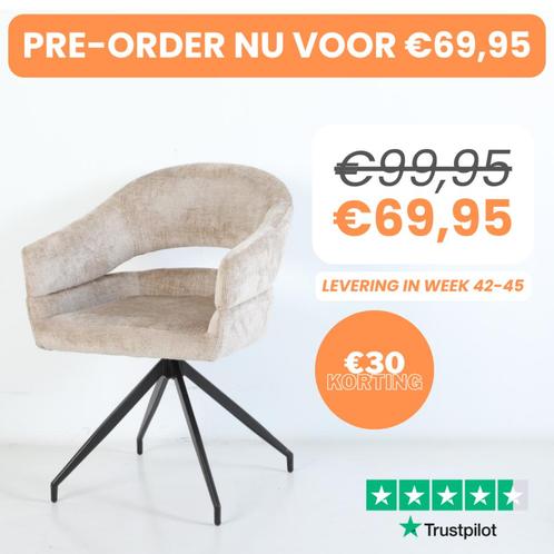 Eetkamerstoel Elena - Lichte taupe chenille stof, Huis en Inrichting, Stoelen, Nieuw, Vijf, Zes of meer stoelen, Metaal, Stof