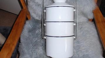 prachtige geemailleerde rantang Wit/blauw 3  randje laags  beschikbaar voor biedingen