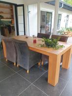 Zware  Eiken eettafel  2.20 .inclusief 6 stoelen, Ophalen of Verzenden, Gebruikt