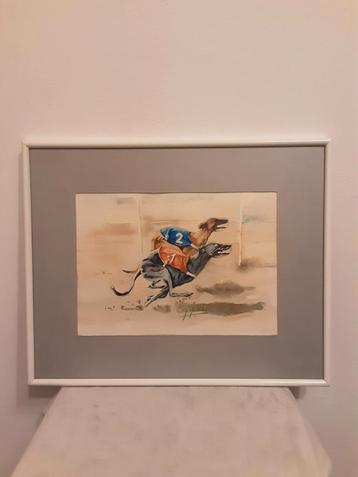 whippet op renbaan aquarel Gerard Hendriks beschikbaar voor biedingen