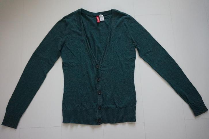 Groen vest H&M katoen vestje maat 34 / XS - S, Kleding | Dames, Truien en Vesten, Zo goed als nieuw, Maat 34 (XS) of kleiner, Groen