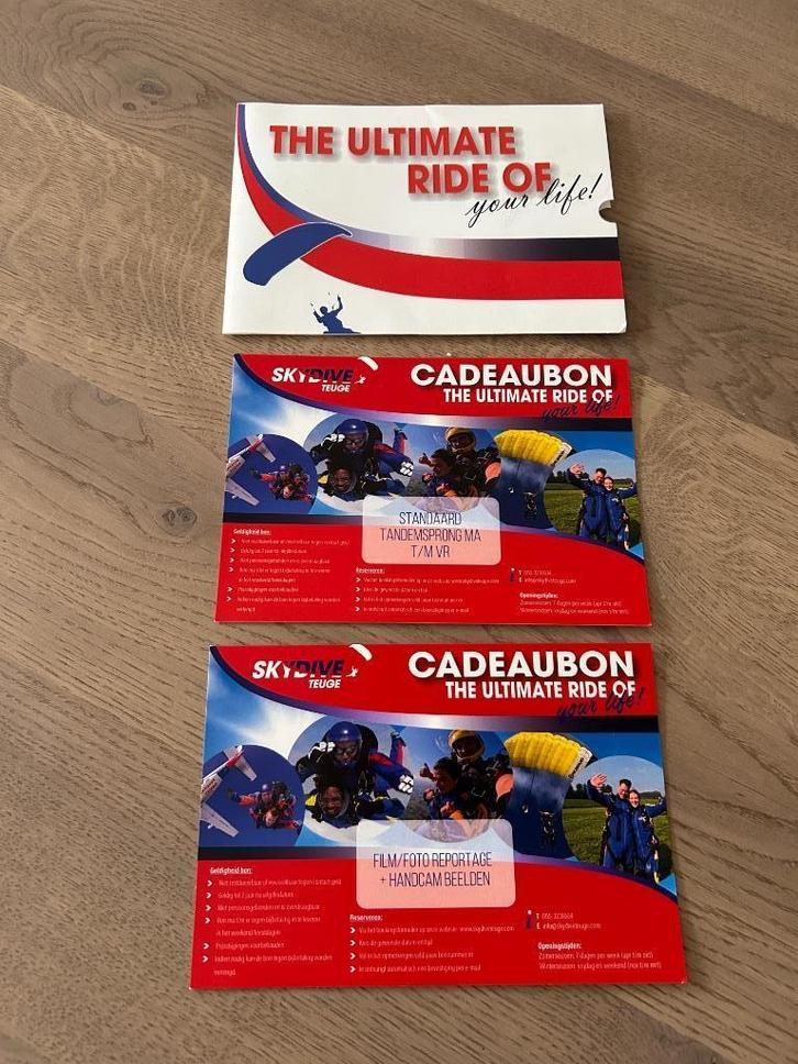 Parachutesprong Teuge met foto- en filmreportage, Tickets en Kaartjes, Kortingen en Cadeaubonnen, Eén persoon, Overige typen, Cadeaubon