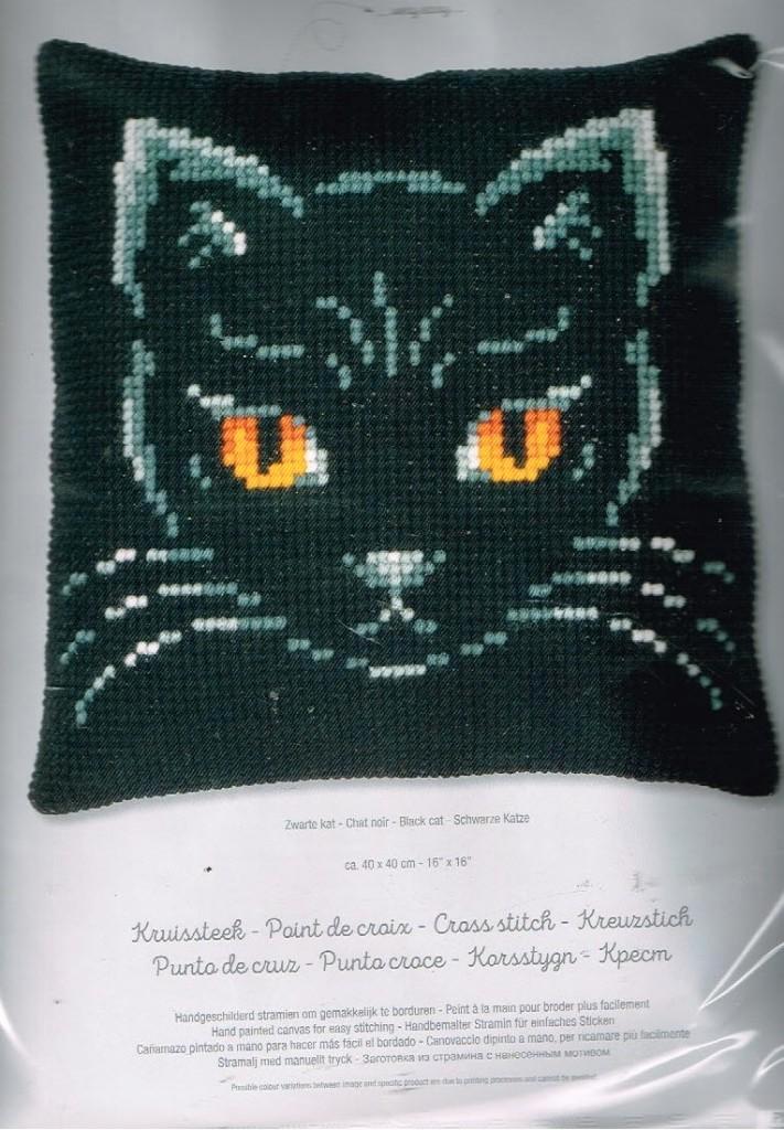 Cado vervaco borduurpakket kussen  zwarte kat, Hobby en Vrije tijd, Borduren en Borduurmachines, Nieuw, Borduurpakket, Handborduren