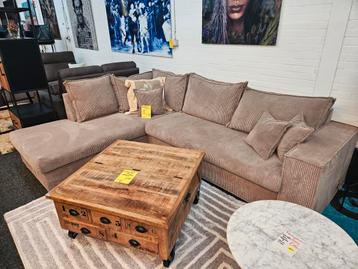 Hoekbank Ribstof Taupe 300 x 220 cm super comfort NIEUW beschikbaar voor biedingen