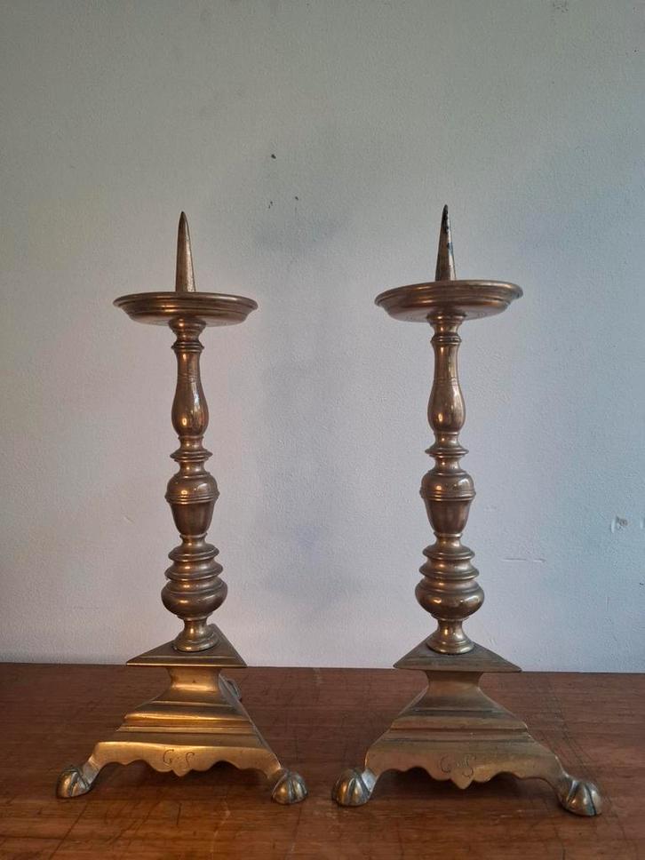 Stel 17e eeuwse penkandelaars, Antiek en Kunst, Curiosa en Brocante, Ophalen of Verzenden