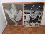 Twee prints in een mooie houten lijst achter glas., Ophalen, Gebruikt, Schilderij