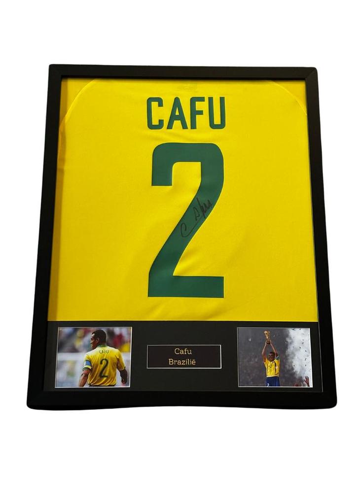 Cafu gesigneerd Brazilië thuisshirt WK 2002, Verzamelen, Sportartikelen en Voetbal, Zo goed als nieuw, Shirt, Buitenlandse clubs