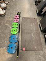 Escape bodypump set incl core mat stang met gewichten, Sport en Fitness, Bodypump set, Escape, Ophalen of Verzenden, Buik