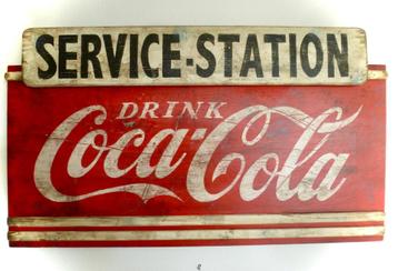 Handgeschilderd Coca-Cola reclamebord / vintage / hout beschikbaar voor biedingen