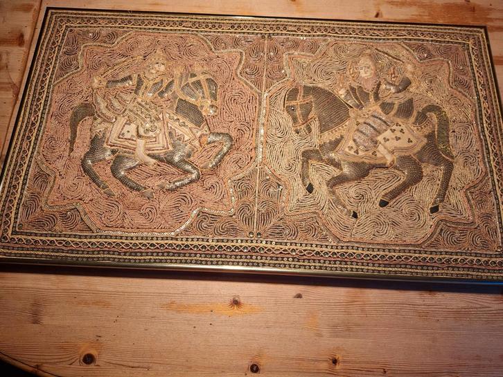 Burmees schilderij met 2 ruiters te paard, Antiek en Kunst, Kunst | Niet-Westerse kunst, Ophalen of Verzenden