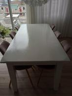 Witte tafel met 6 fluweel oud roze stoelen. Tafel 200x95, Gebruikt, Ophalen