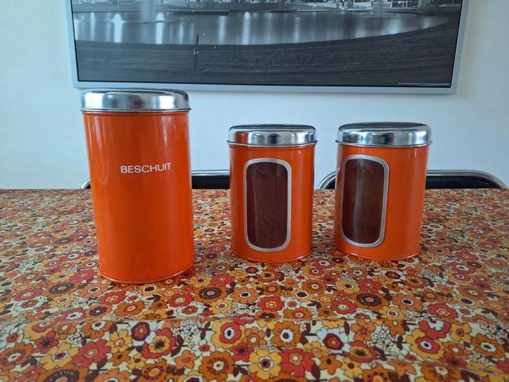 Vintage Oranje Voorraadbussen Set, Huis en Inrichting, Keuken | Keukenbenodigdheden, Gebruikt, Ophalen of Verzenden
