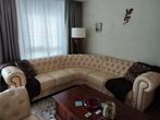 Prachtige creme kleurige Chesterfield hoekbank en fauteuil, Ophalen, Zo goed als nieuw, Leer, Chesterfield