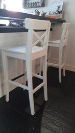 3 Witte Barkrukken met Rugleuning, Huis en Inrichting, Barkrukken, Met voetsteun, Ophalen of Verzenden, Zo goed als nieuw, 90 cm of meer