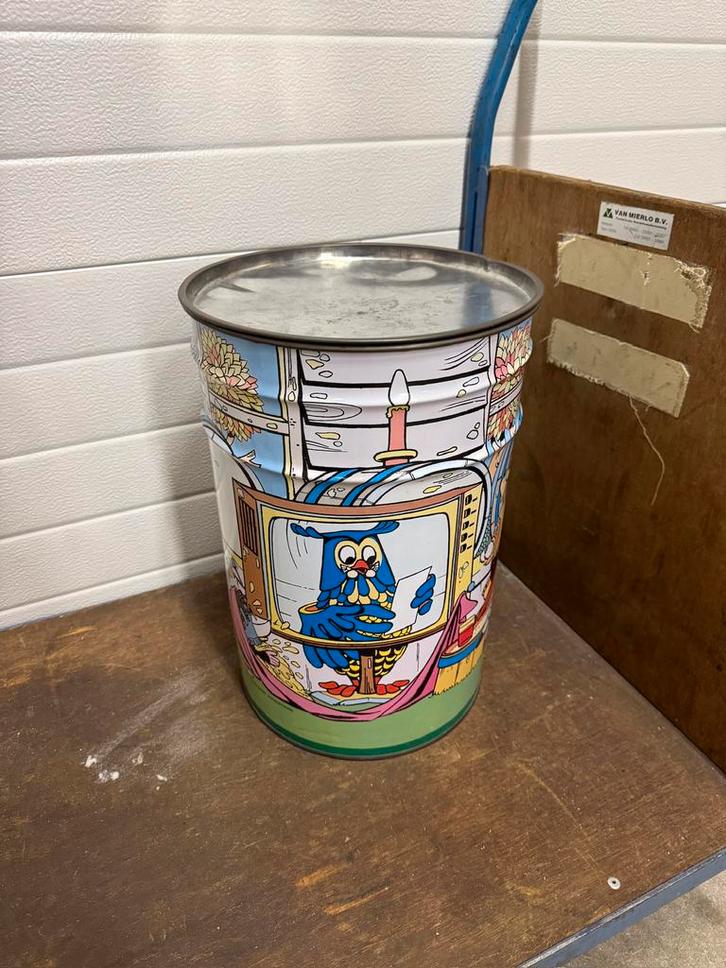 Vintage Fabeltjeskrant zit ton en opbergton 1986, Verzamelen, Blikken, Zo goed als nieuw, Overige, Ophalen of Verzenden