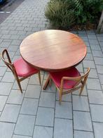 Vintage  ronde uitschuifbare eettafel en 2 stoelen, Ophalen, Gebruikt, 100 tot 150 cm, Rond