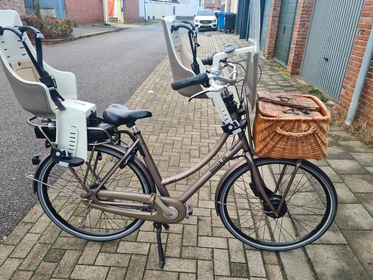 Gazelle Puurnl met 2 kinderzitjes, Fietsen en Brommers, Elektrische fietsen, Gebruikt, Gazelle, 51 tot 55 cm, 30 tot 50 km per accu