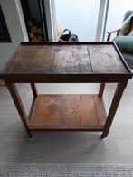 Brocante / industriële houten verrijdbare bijzettafel, Huis en Inrichting, Ophalen, Gebruikt, 50 tot 100 cm, Rechthoekig