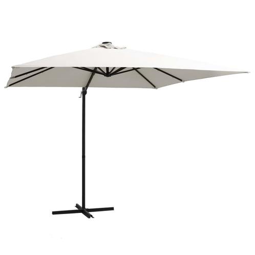 Zweefparasol met LED-verlichting en paal 250x250cm zand, Tuin en Terras, Parasols, Nieuw, Zweefparasol, 2 tot 3 meter, Kantelbaar