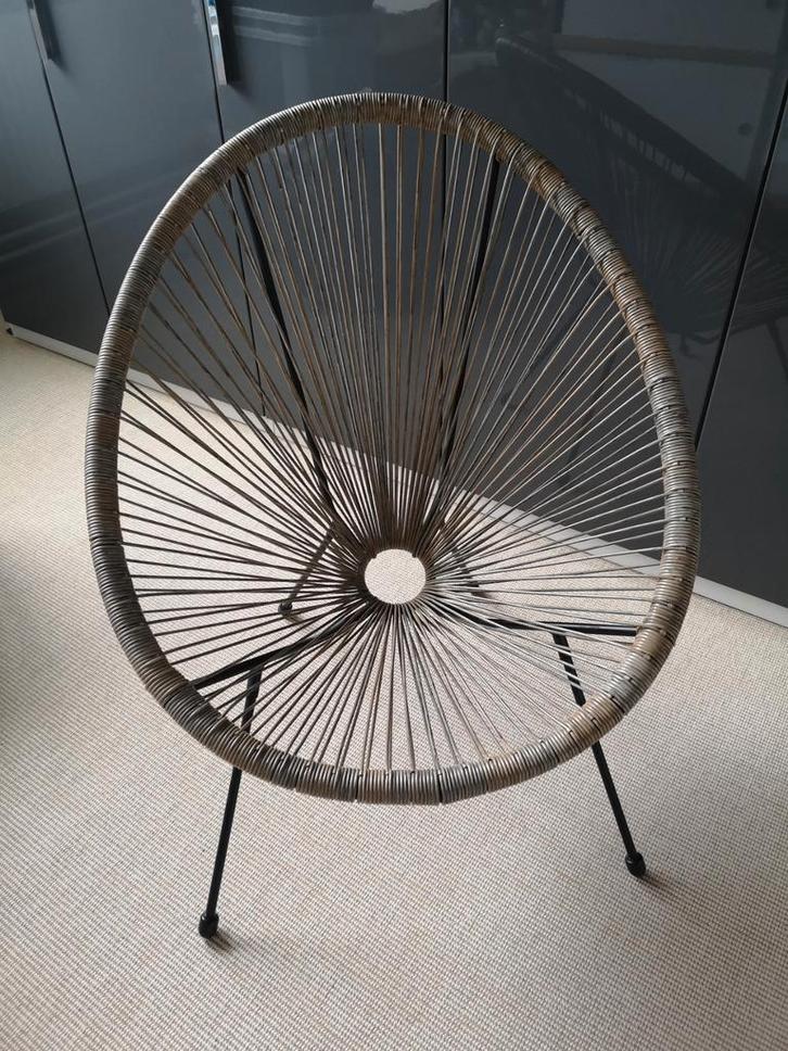 Retro Stoel  - Zwart Frame - binnen en buiten, Huis en Inrichting, Stoelen, Gebruikt, Eén, Metaal, Riet of Rotan, Bruin, Ophalen
