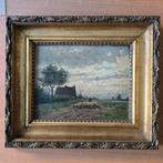 Landschap met schaapskudde, olieverf op paneel, gesign,, Antiek en Kunst, Kunst | Schilderijen | Klassiek, Ophalen