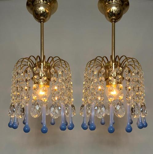 2 beschikbaar vintage oplaine blauwe murano teardrop pegels, Huis en Inrichting, Lampen | Kroonluchters, Ophalen of Verzenden