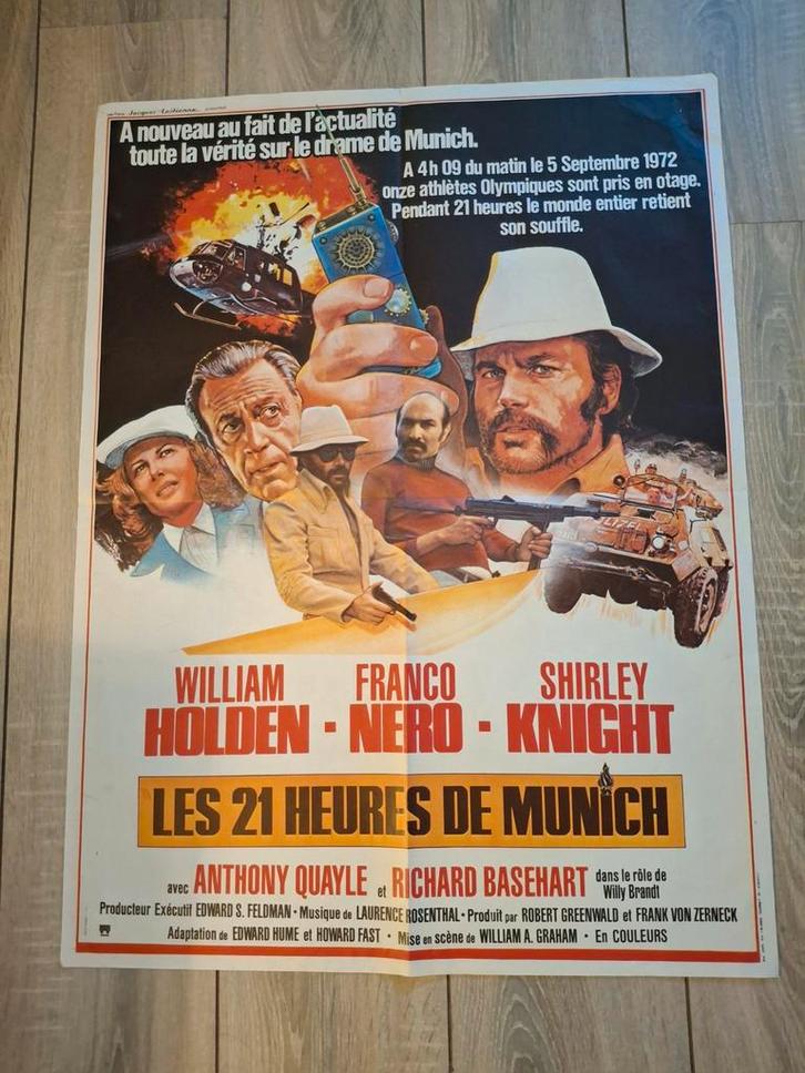 Vintage Franse filmposter Les 21 Heures de Munich, Verzamelen, Posters, Gebruikt, Film en Tv, Deurposter of groter, Rechthoekig Staand