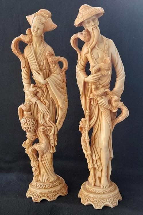 Ivorine beelden 2x Chinees motief, Antiek en Kunst, Curiosa en Brocante, Ophalen of Verzenden
