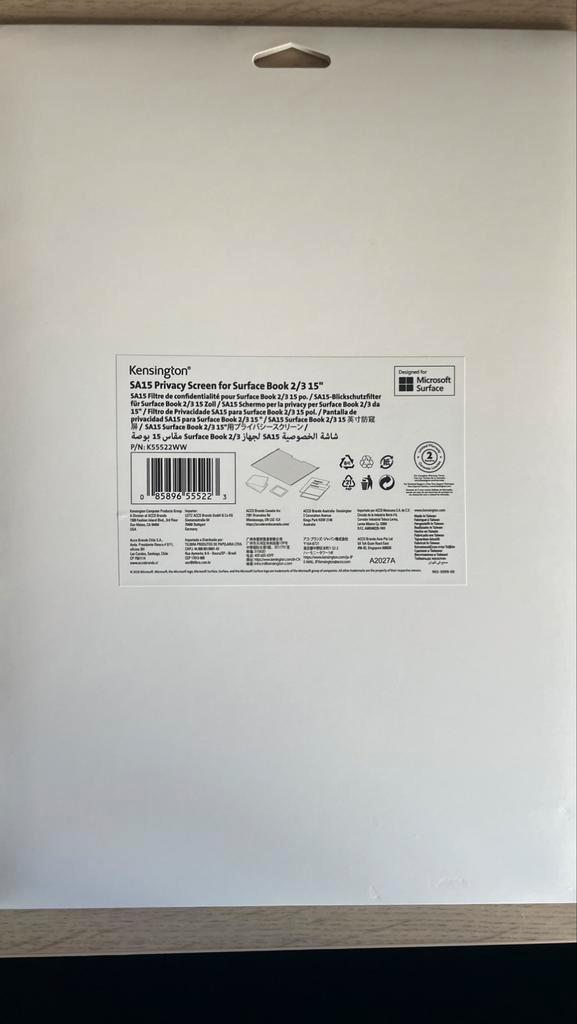 Kensington privacy screen Microsoft Surface 2/3 15” - nieuw, Computers en Software, Windows Laptops, Nieuw, 15 inch, Ophalen of Verzenden