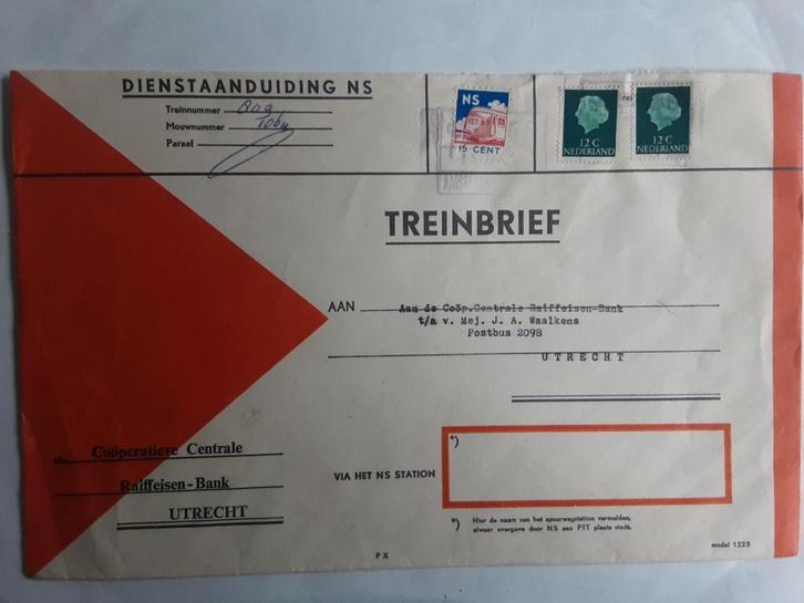 TREINBRIEVEN NED. SPOORWEGEN/NS MET ZEGELS + STEMP. 5 ST, Verzamelen, Spoorwegen en Tramwegen, Gebruikt, Trein, Overige typen