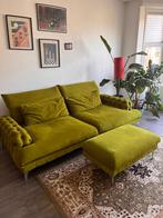 Groene designer Stoffen Bank met Ottoman, Ophalen, 250 tot 300 cm, 75 tot 100 cm, Zo goed als nieuw
