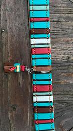 Halsband bruin leer nappa turquoise koraal deco 48-60 beige, Ophalen of Verzenden, Handgemaakt, Nieuw