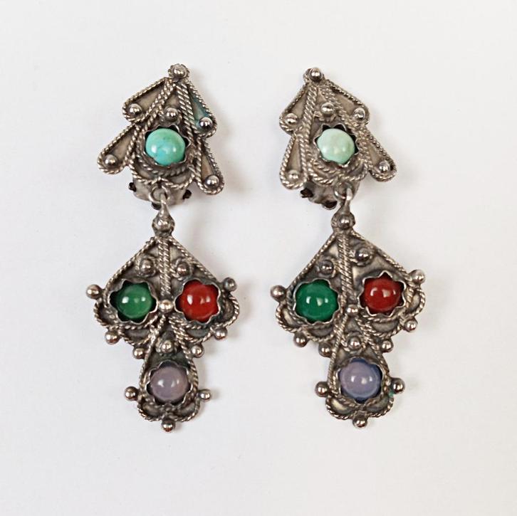 Lange oorbellen zilver filigraan Etruscan Revival Peruzzi, Sieraden, Tassen en Uiterlijk, Oorbellen, Zo goed als nieuw, Hangers