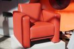 Twee rood leren fauteuils Montél, Ophalen, Gebruikt, 75 tot 100 cm, Leer