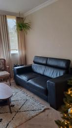 Stevige donkerblauwe runderleren bank, Huis en Inrichting, Banken | Bankstellen, Ophalen, 150 tot 200 cm, Driepersoons, Zo goed als nieuw