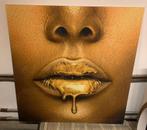 PURE LIVING Schilderij glas Golden Lips I 80x80 cm, Schilderij, Ophalen of Verzenden, Zo goed als nieuw